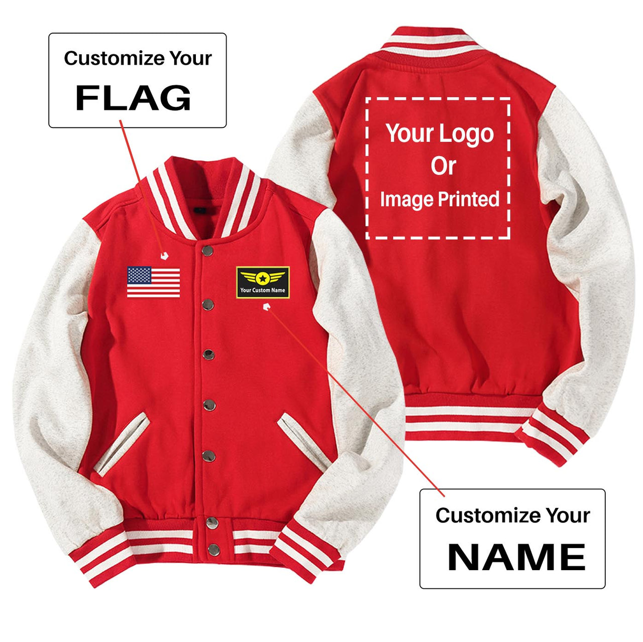 Custom Flag & Name & LOGO Designed Baseball Style Jackets