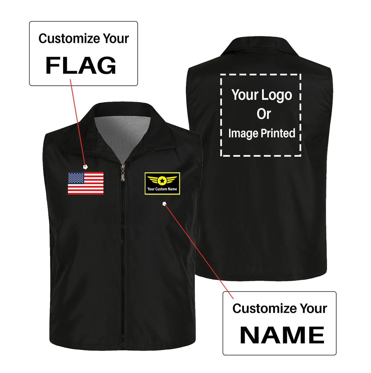 Custom Flag & Name with LOGO Designed Thin Style Vests