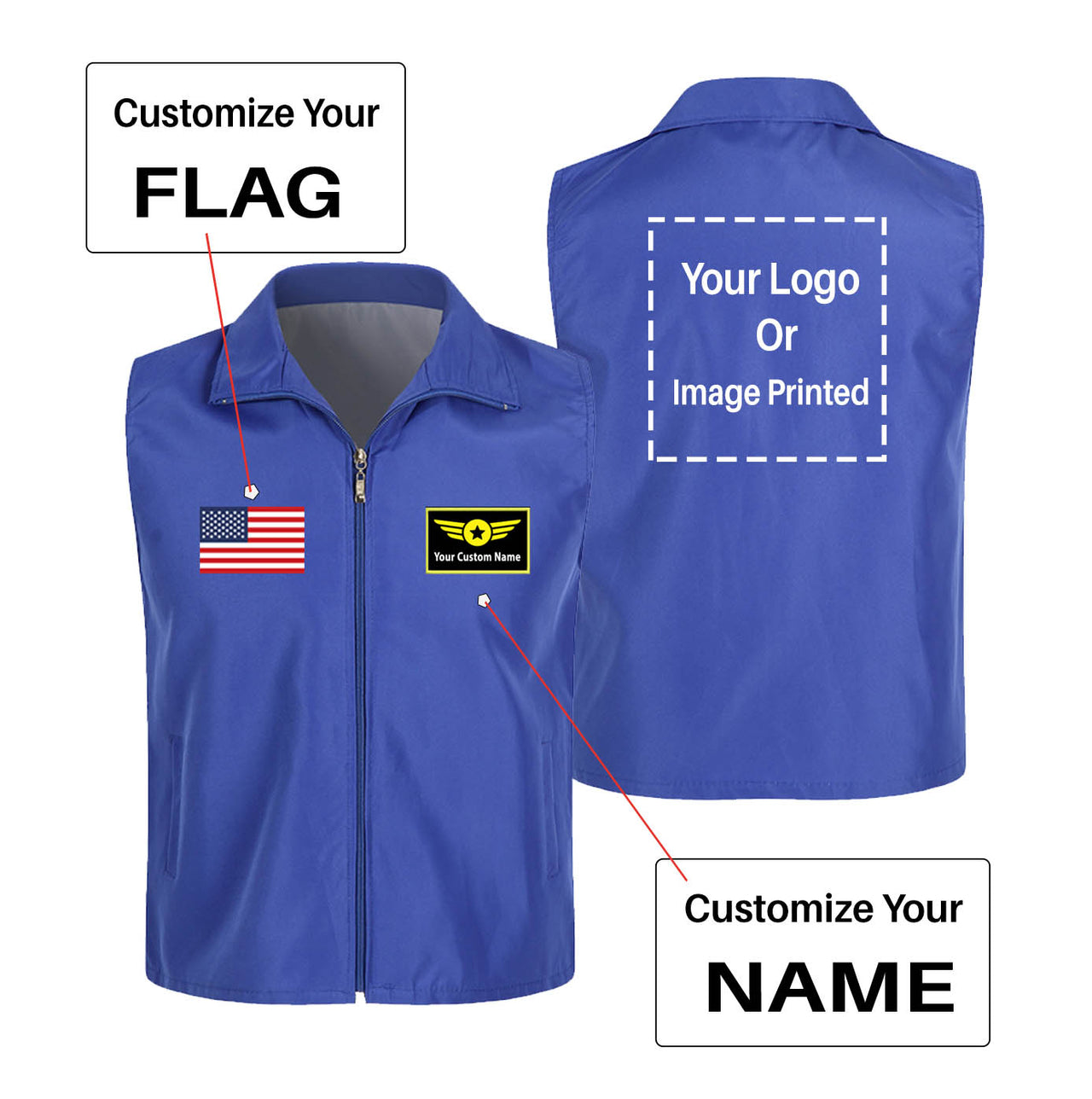 Custom Flag & Name with LOGO Designed Thin Style Vests