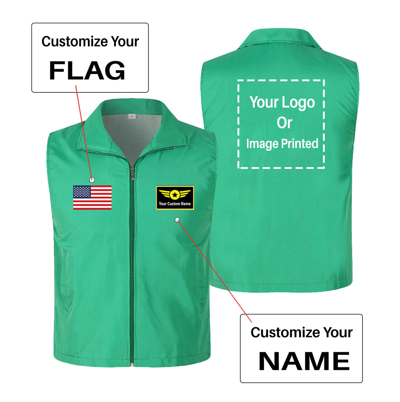 Custom Flag & Name with LOGO Designed Thin Style Vests