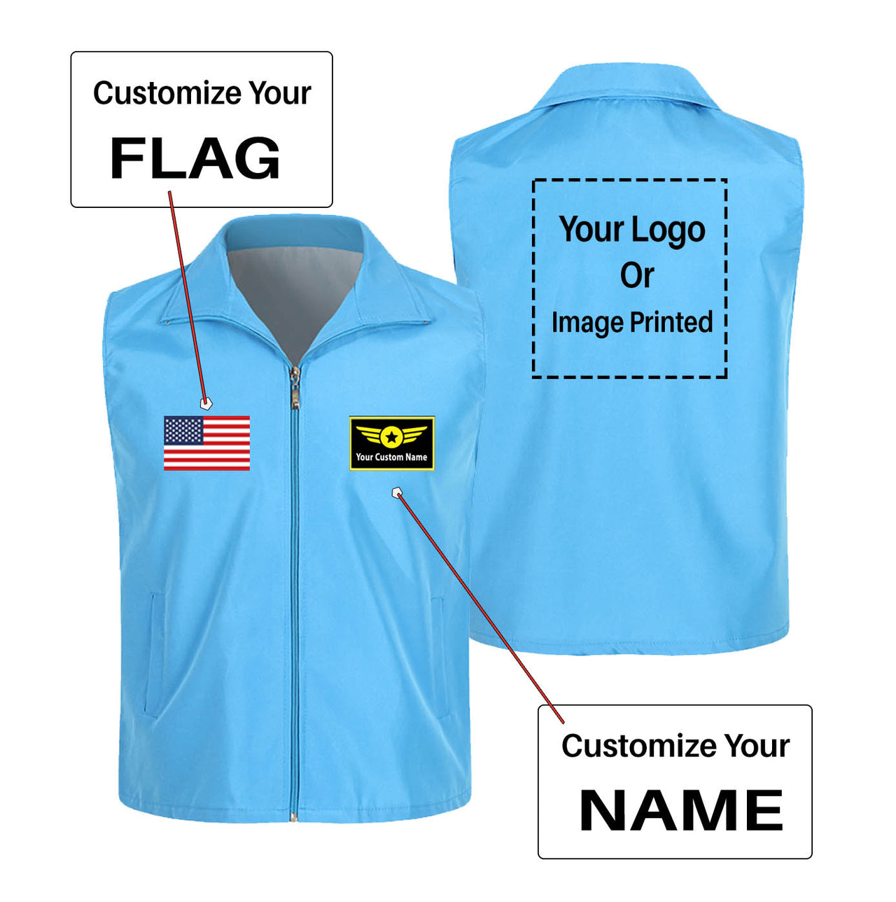 Custom Flag & Name with LOGO Designed Thin Style Vests