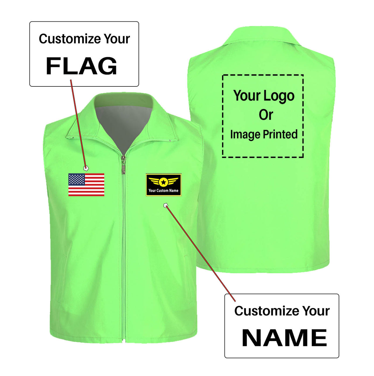 Custom Flag & Name with LOGO Designed Thin Style Vests