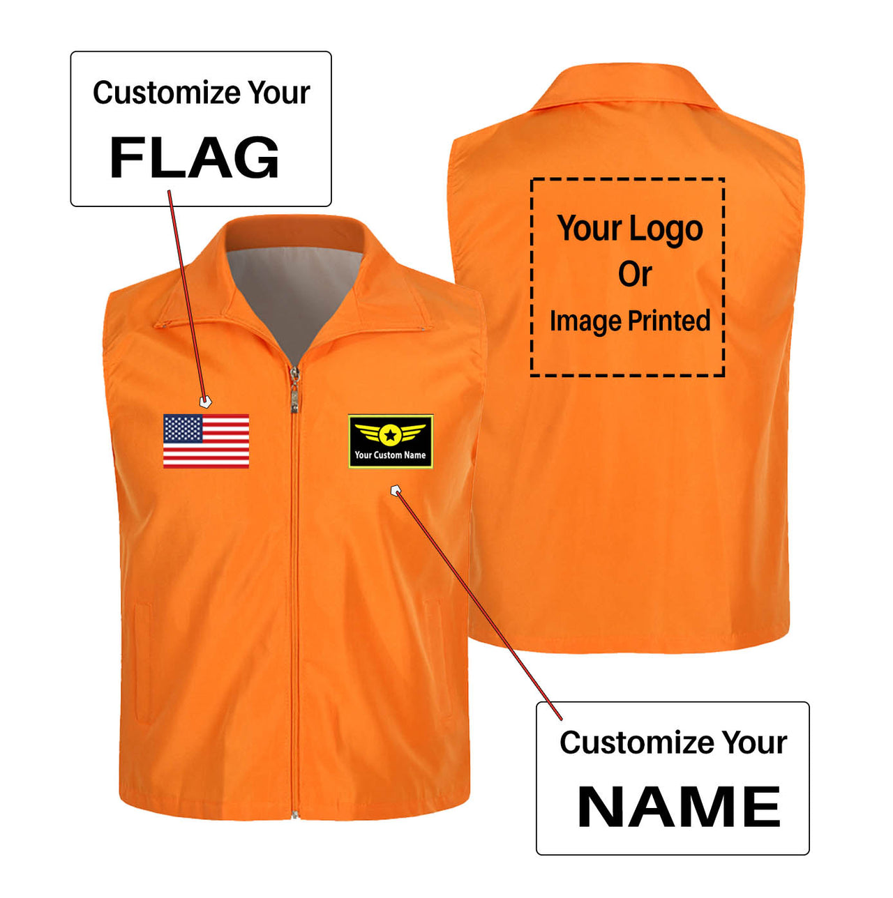 Custom Flag & Name with LOGO Designed Thin Style Vests