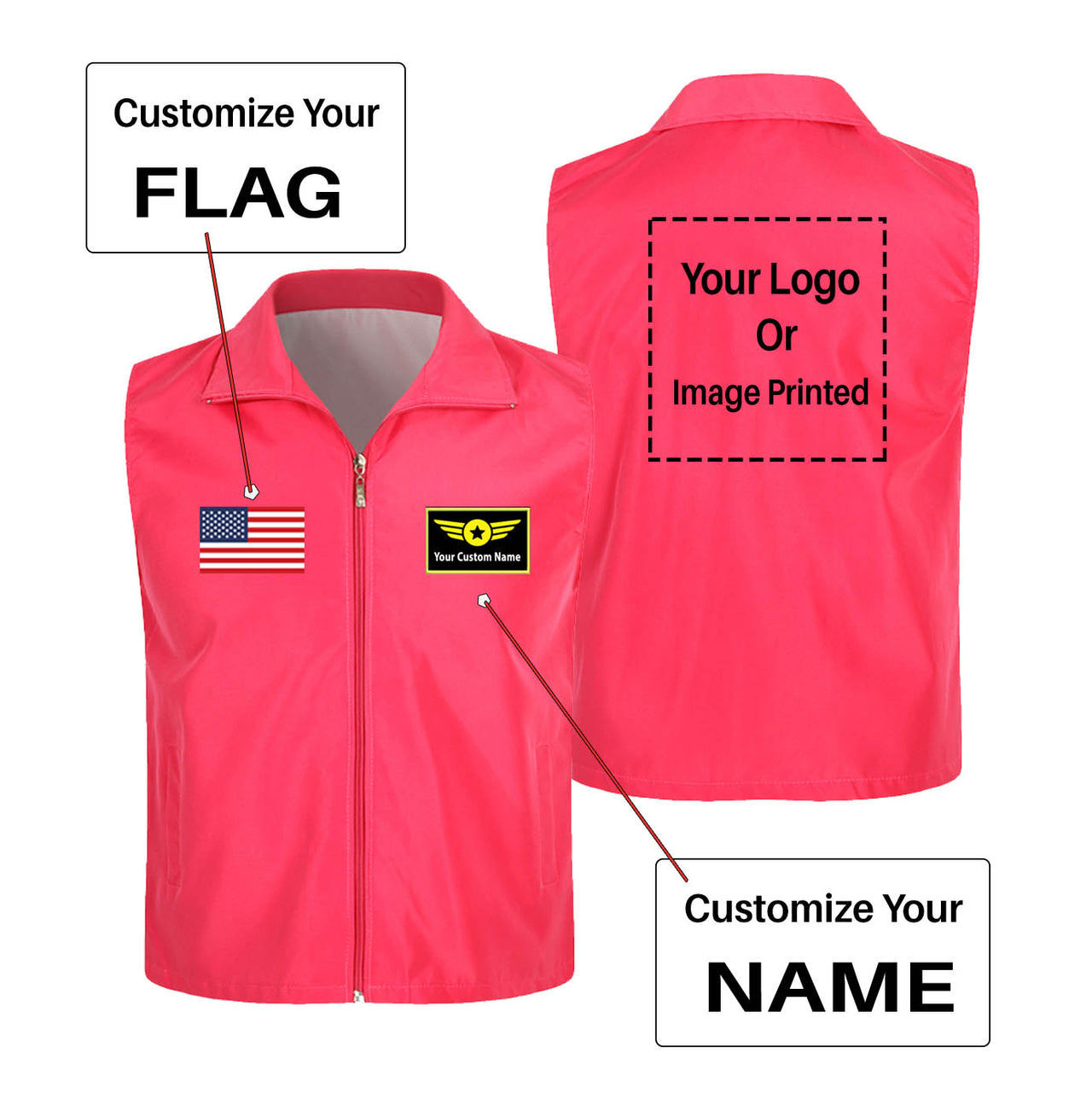 Custom Flag & Name with LOGO Designed Thin Style Vests