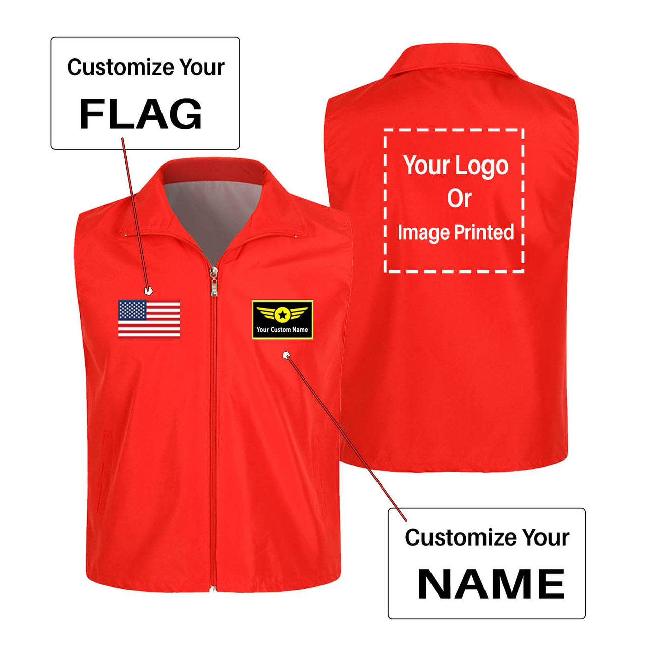 Custom Flag & Name with LOGO Designed Thin Style Vests