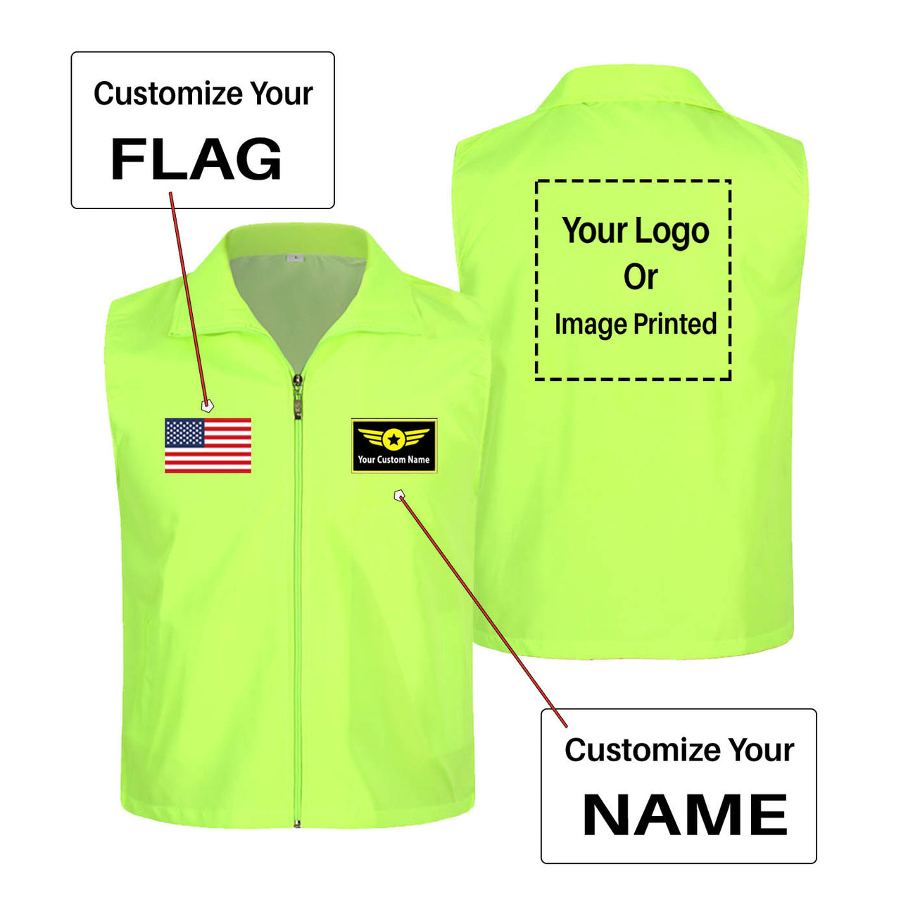 Custom Flag & Name with LOGO Designed Thin Style Vests