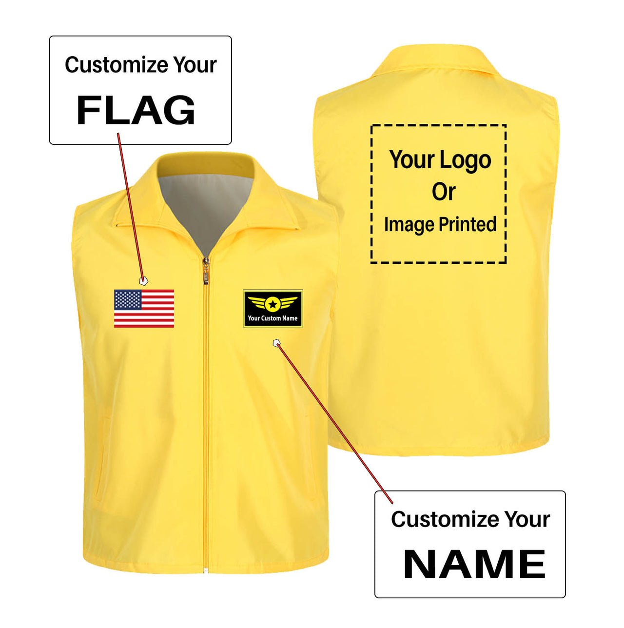 Custom Flag & Name with LOGO Designed Thin Style Vests