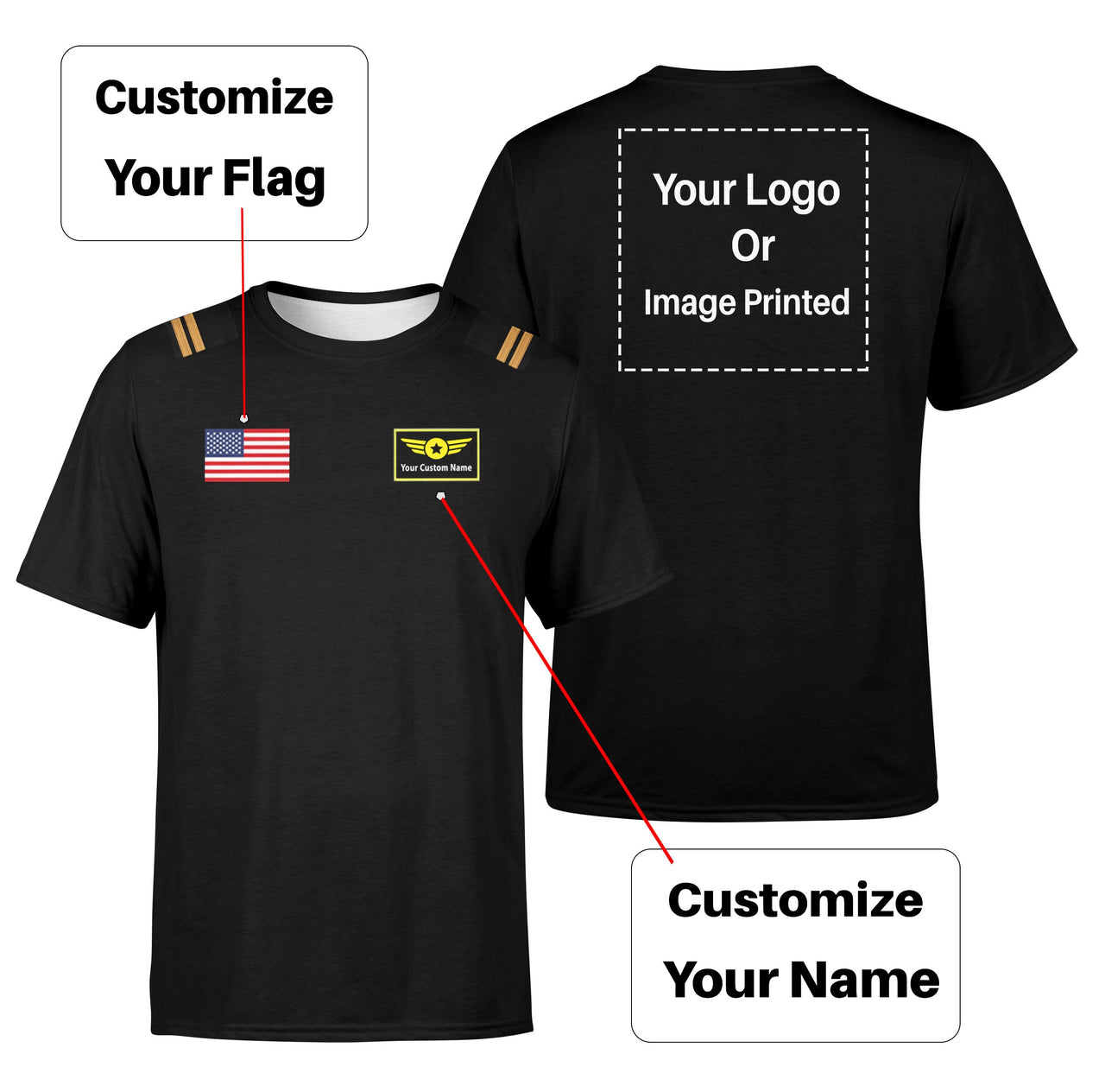 Custom Flag & Name & LOGO & Epaulettes Designed T-Shirts