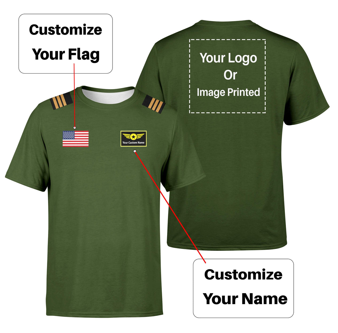 Custom Flag & Name & LOGO & Epaulettes Designed T-Shirts
