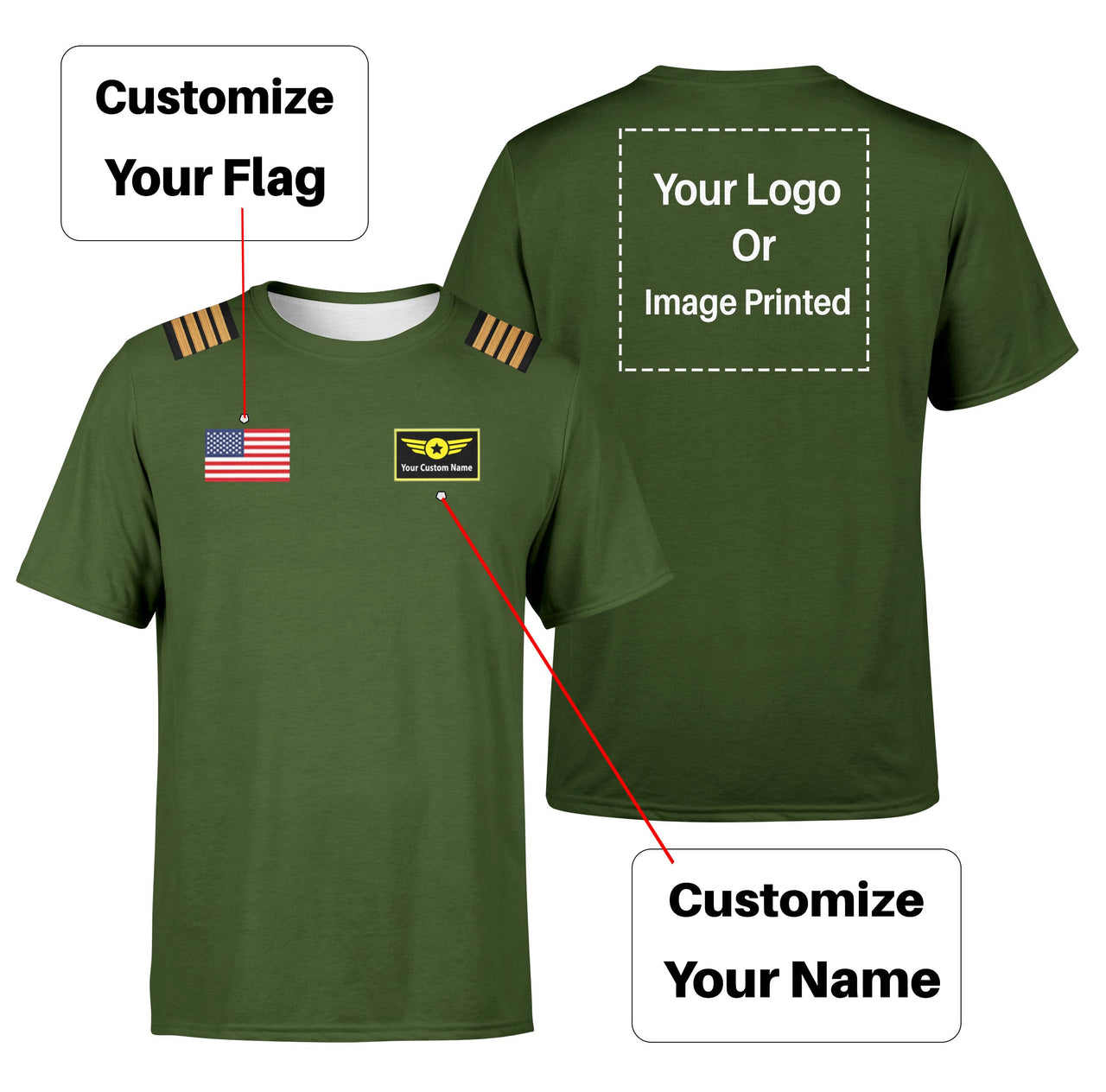 Custom Flag & Name & LOGO & Epaulettes Designed T-Shirts