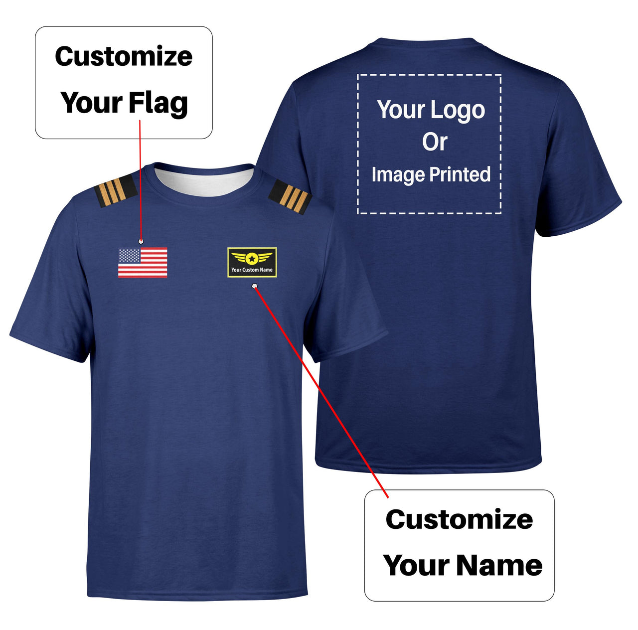Custom Flag & Name & LOGO & Epaulettes Designed T-Shirts