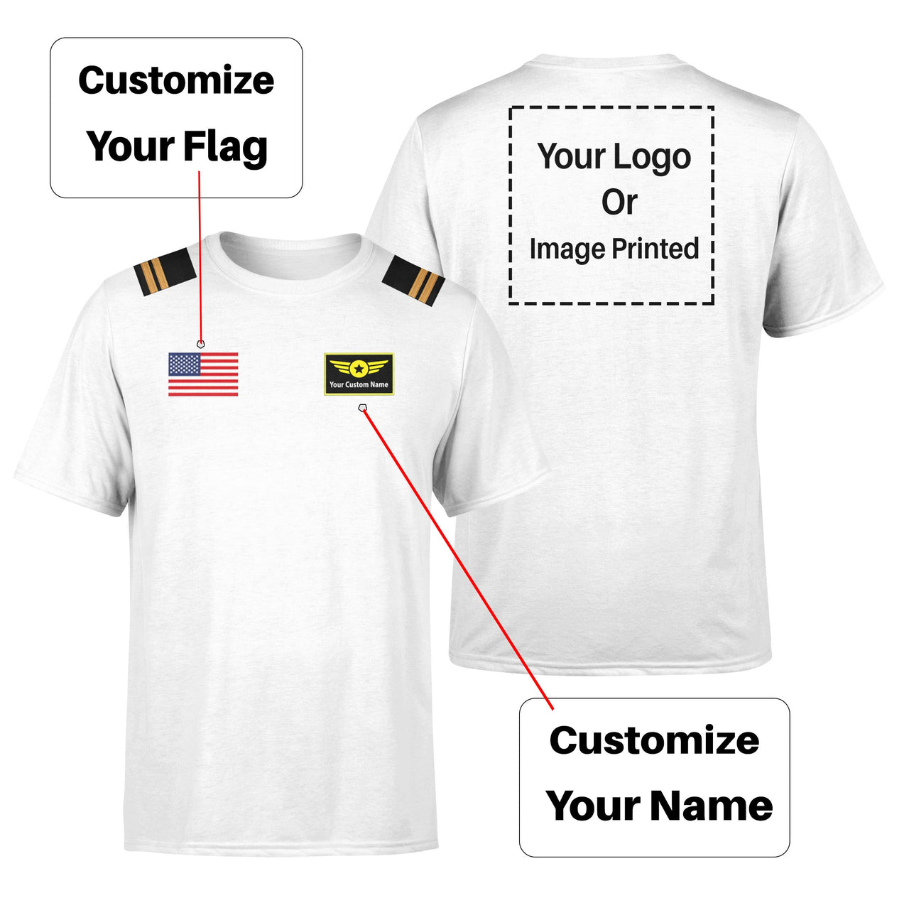 Custom Flag & Name & LOGO & Epaulettes Designed T-Shirts