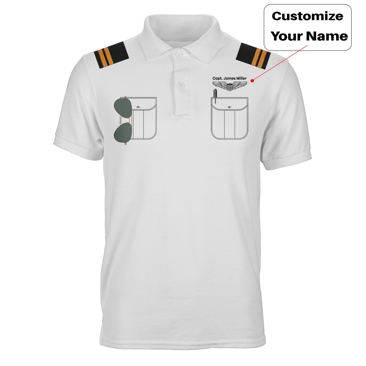 Customizable Pilot Uniform (Badge 1) Designed 3D Polo T-Shirts
