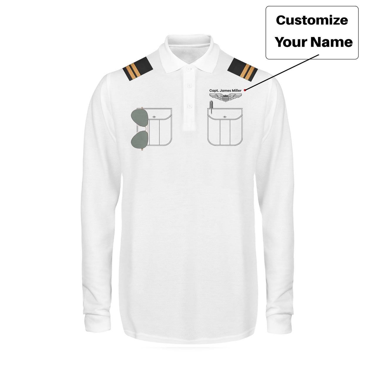 Customizable Pilot Uniform (Badge 1) 3D "LONG Sleeved" Polo T-Shirts