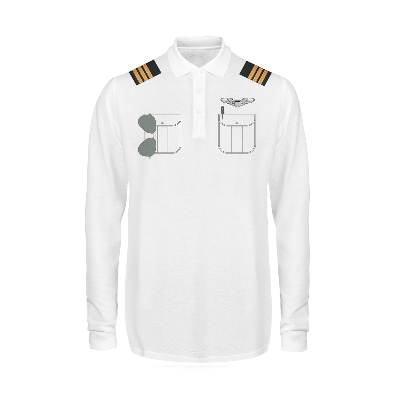 Customizable Pilot Uniform (Badge 1) 3D "LONG Sleeved" Polo T-Shirts