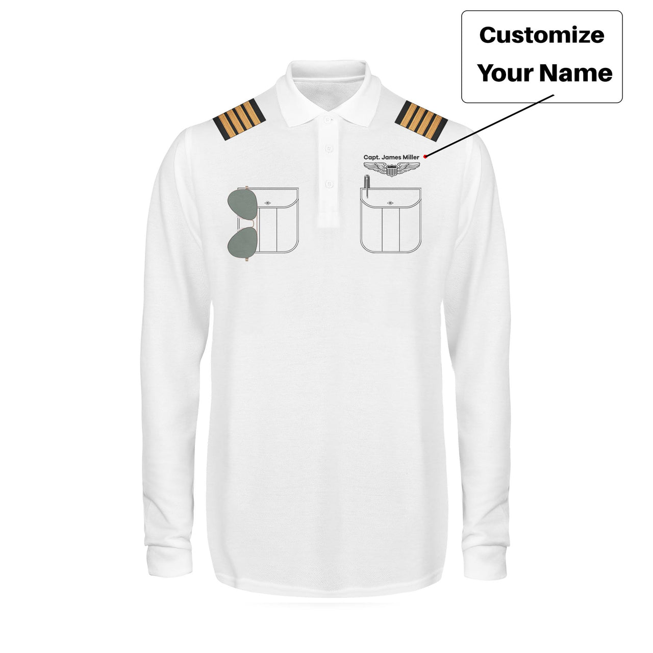 Customizable Pilot Uniform (Badge 1) 3D "LONG Sleeved" Polo T-Shirts