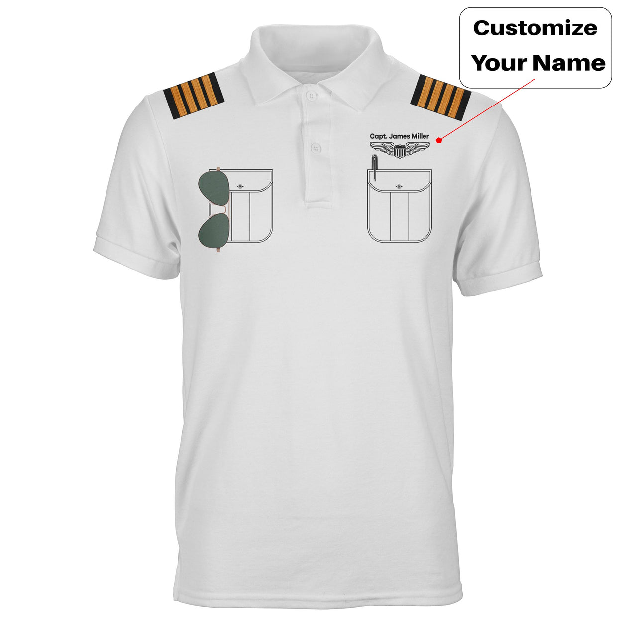 Customizable Pilot Uniform (Badge 1) Designed 3D Polo T-Shirts