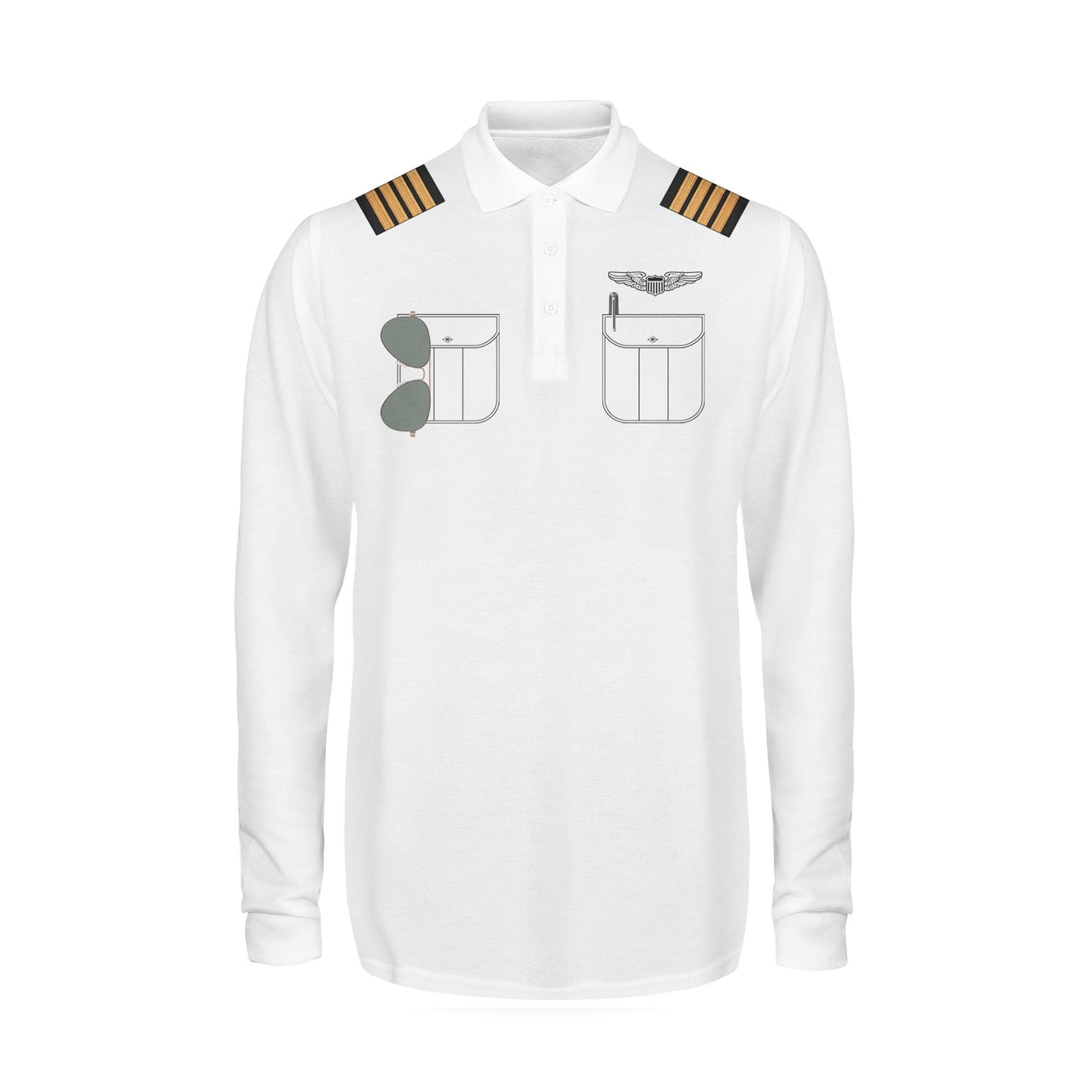Customizable Pilot Uniform (Badge 1) 3D "LONG Sleeved" Polo T-Shirts