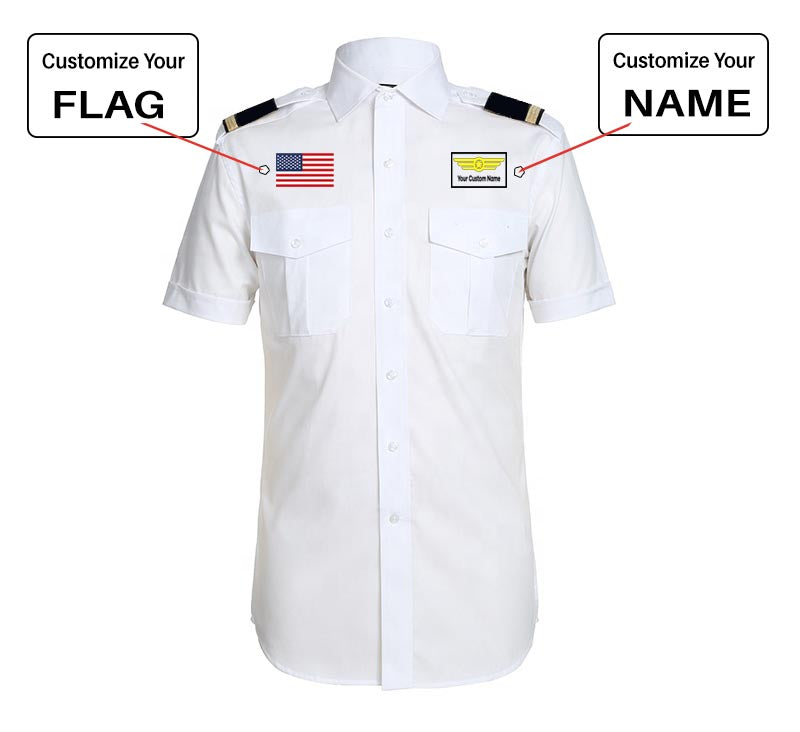 Custom Flag & Name with "Badge 1" Designed Pilot Shirts