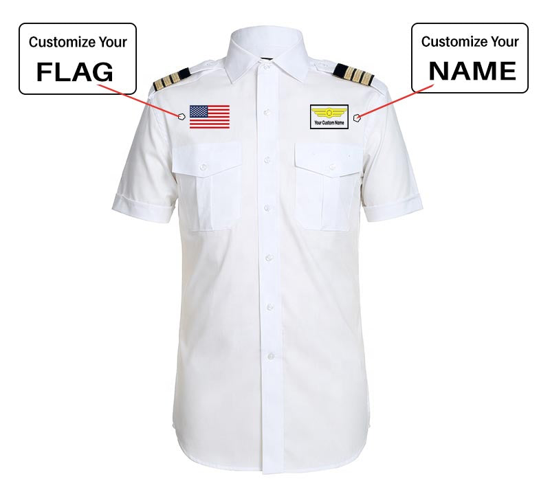 Custom Flag & Name with "Badge 1" Designed Pilot Shirts