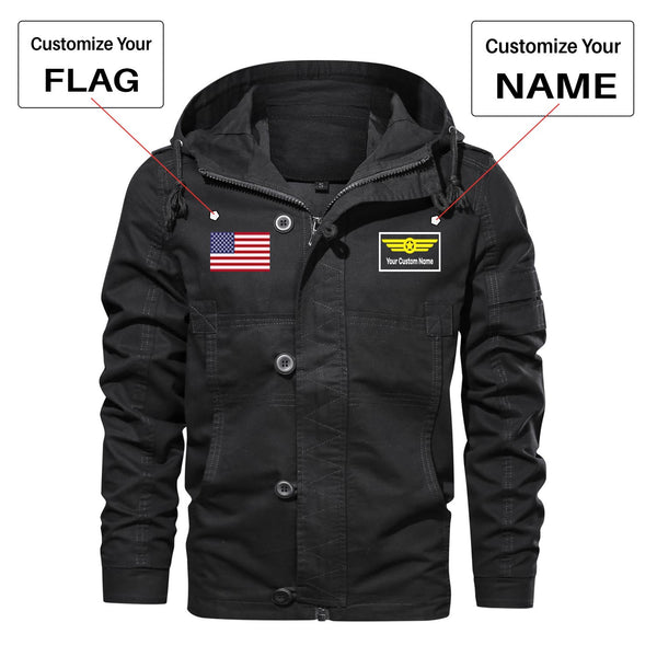 Custom Flag & Name "Badge 1" Designed Cotton Jackets