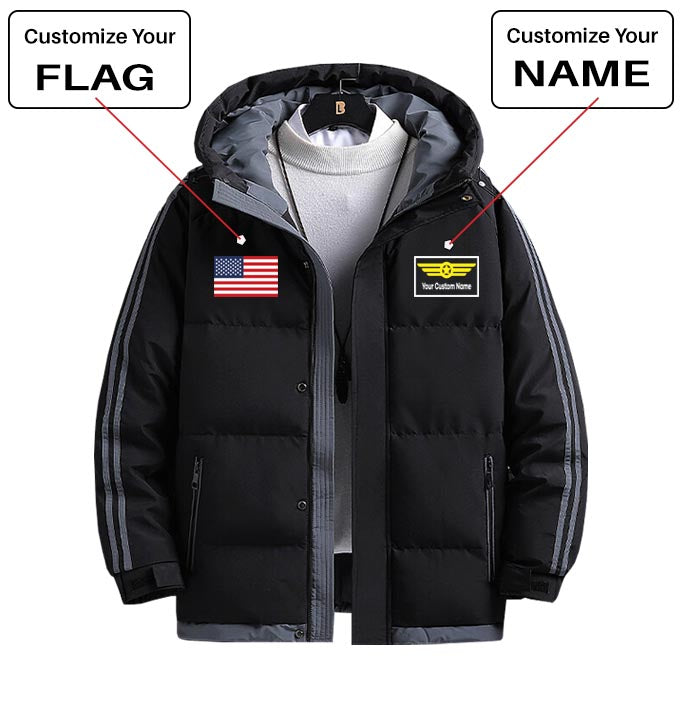 Custom Flag & Name with "Badge 1" Designed Thick Fashion Jackets