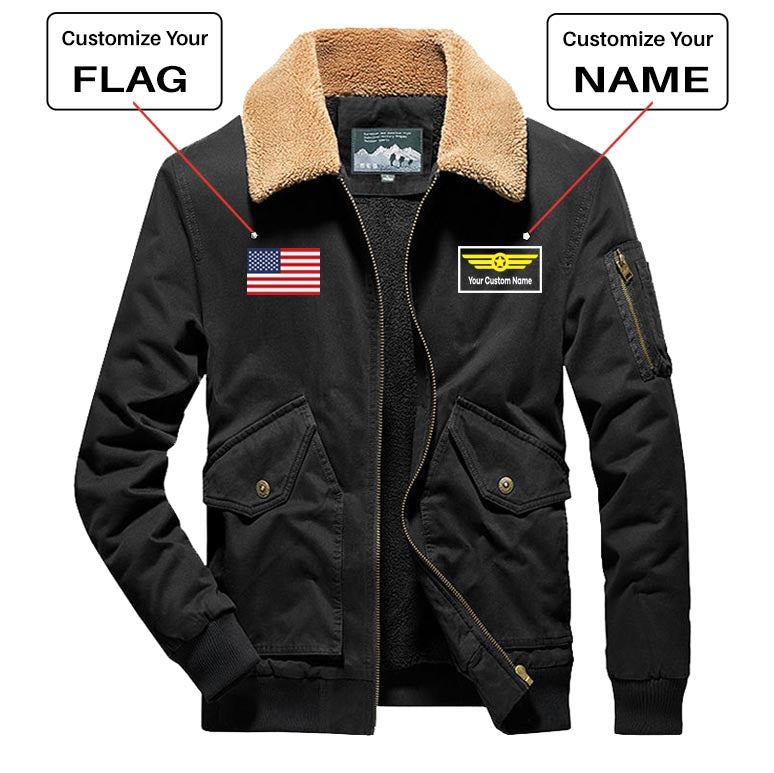 Custom Flag & Name with "Badge 1" Designed Thick Bomber Jackets