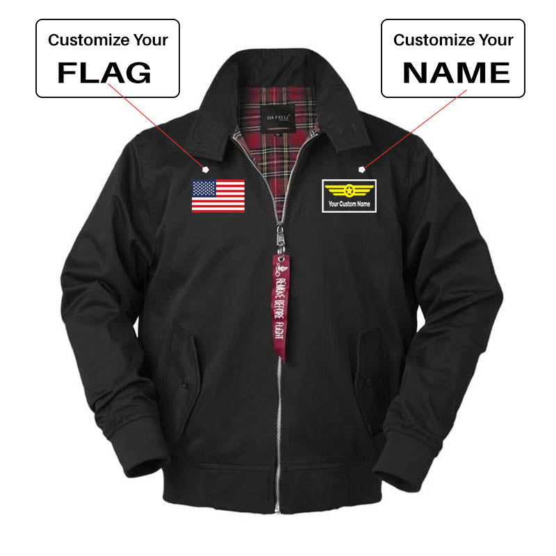 Custom Flag & Name with "Badge 1" Designed Vintage Style Jackets