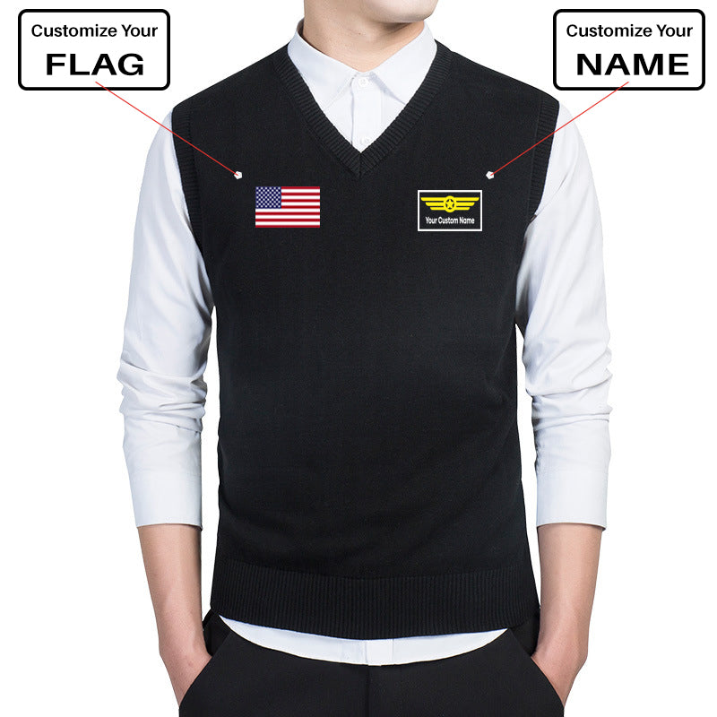 Custom Flag & Name "Badge 1" Designed Sweater Vests