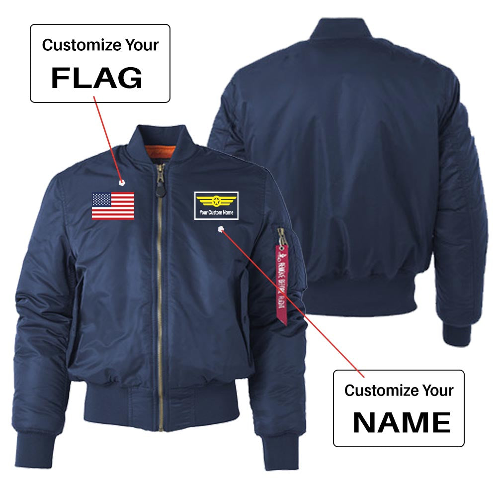 Custom Flag & Name with "Badge 1" - "Women" Bomber Jackets
