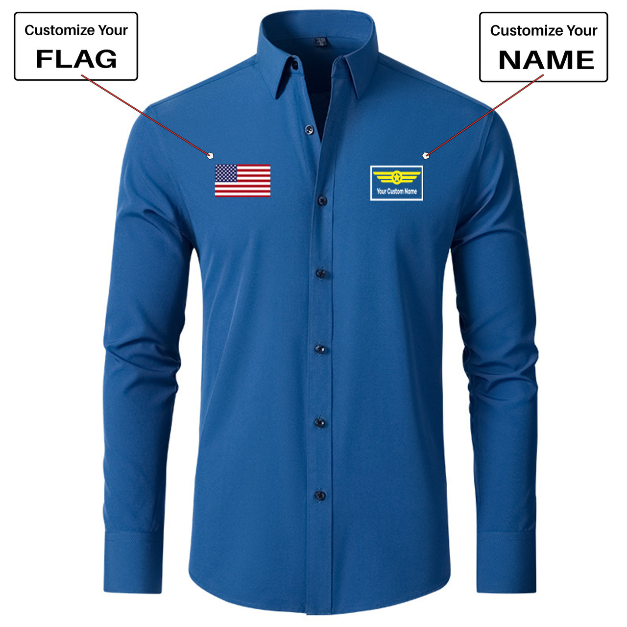 Custom Flag & Name "Badge 1" Long Sleeve Shirts