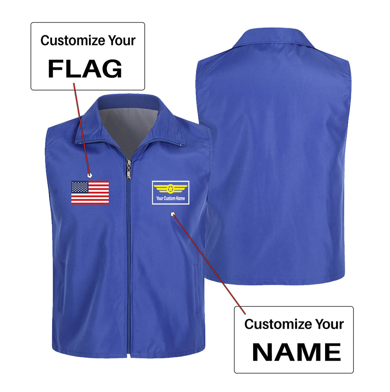 Custom Flag & Name with "Badge 1" Designed Thin Style Vests