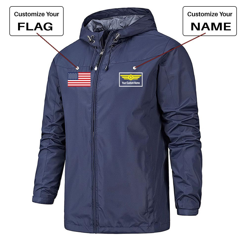 Custom Flag & Name with "Badge 1" Rain Jackets & Windbreakers