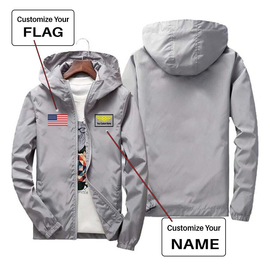 Custom Flag & Name with "Badge 1" Designed Windbreaker Jackets