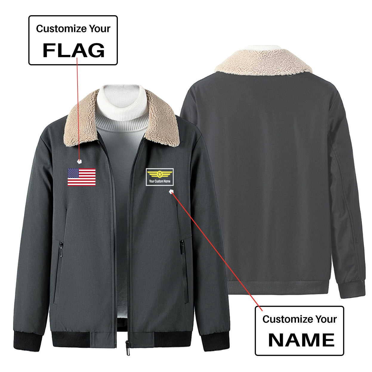 Custom Flag & Name "Badge 1" Winter Bomber Jackets