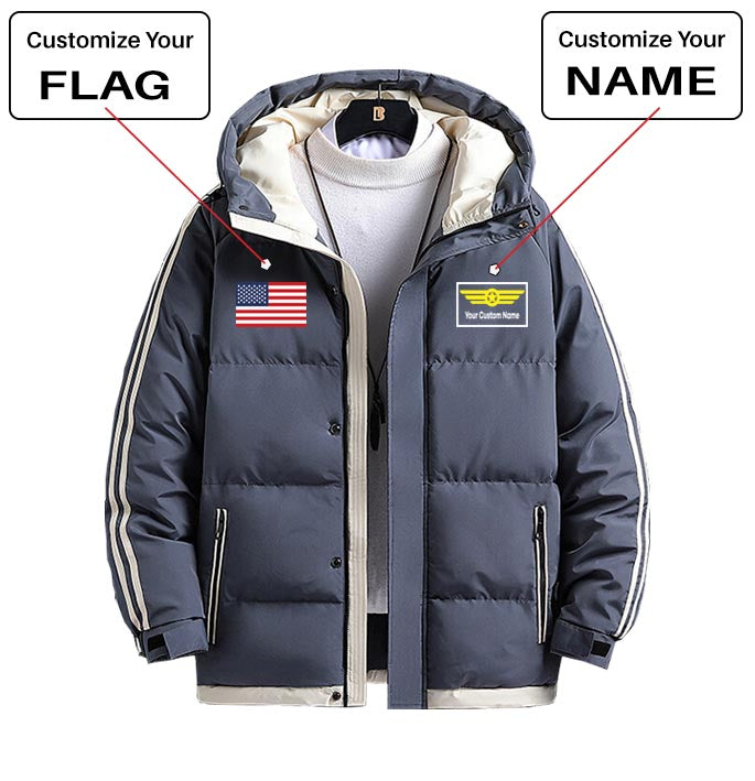 Custom Flag & Name with "Badge 1" Designed Thick Fashion Jackets