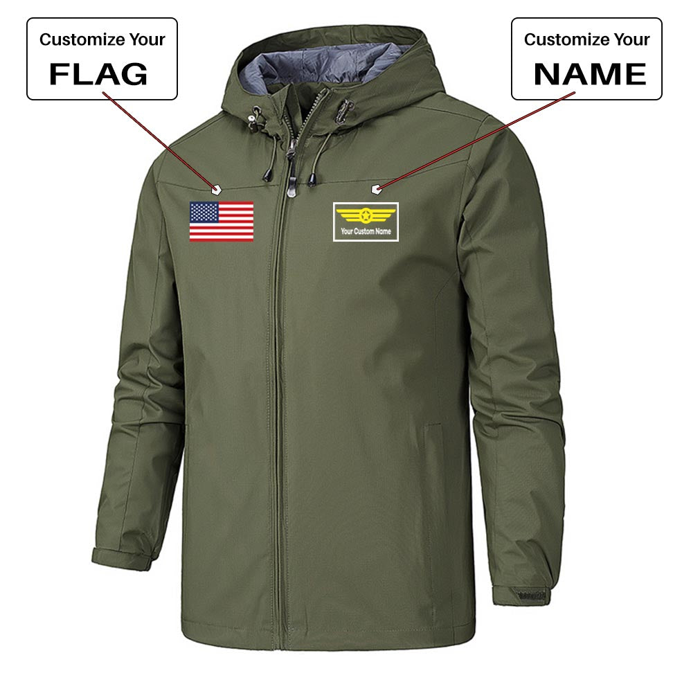 Custom Flag & Name with "Badge 1" Rain Jackets & Windbreakers