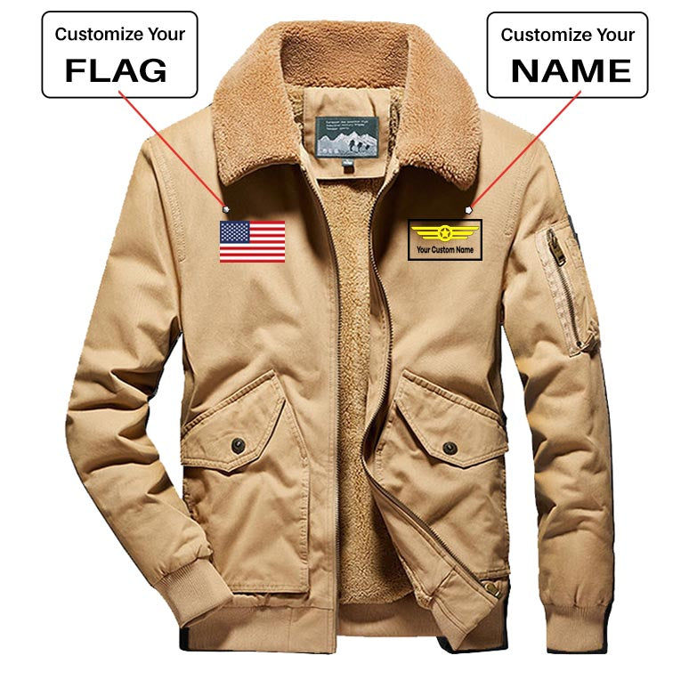 Custom Flag & Name with "Badge 1" Designed Thick Bomber Jackets