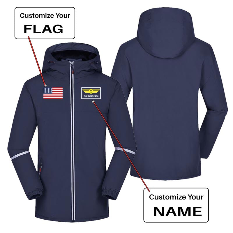 Custom Flag & Name with "Badge 1" Designed Rain Coats & Jackets