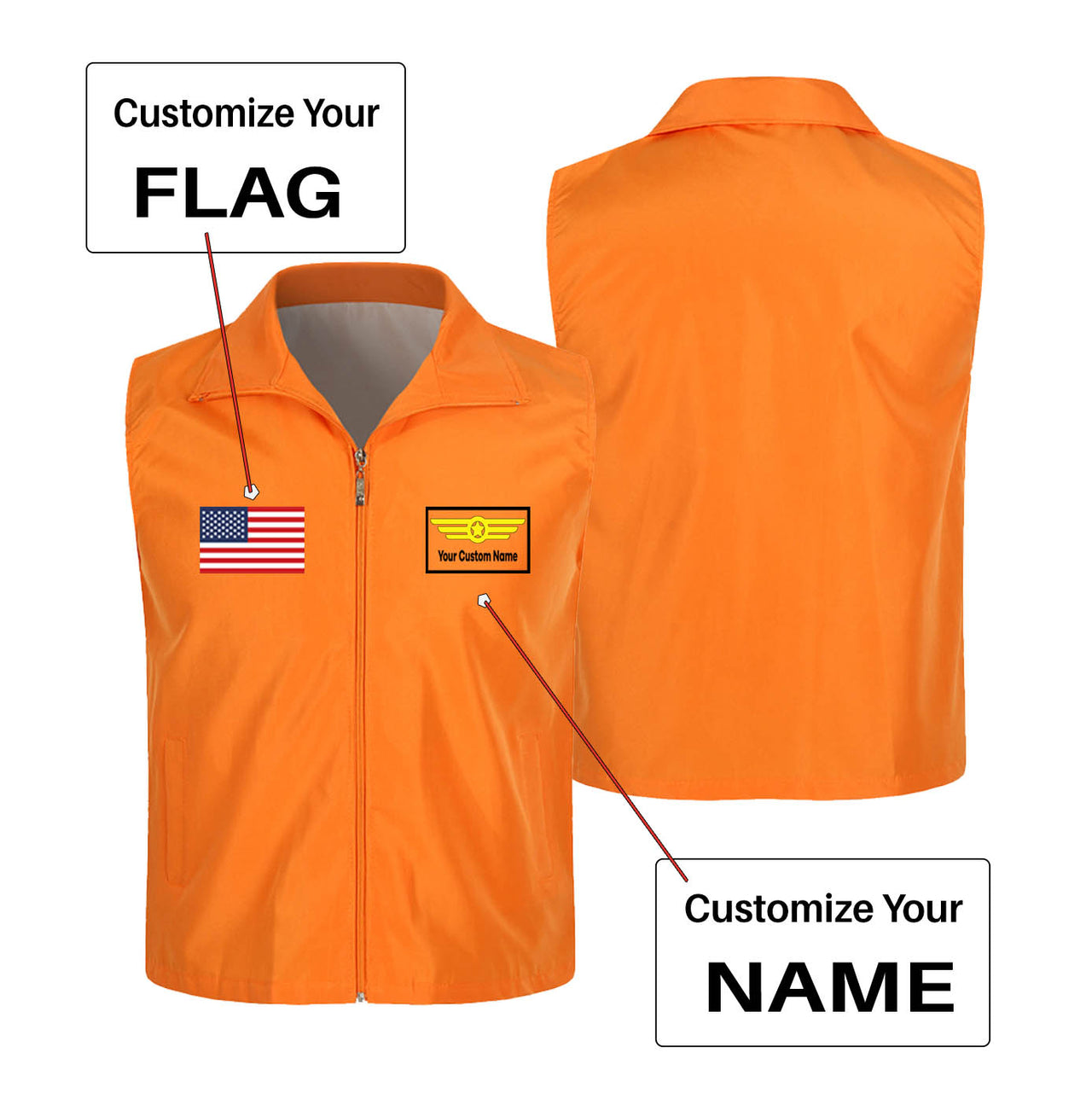 Custom Flag & Name with "Badge 1" Designed Thin Style Vests
