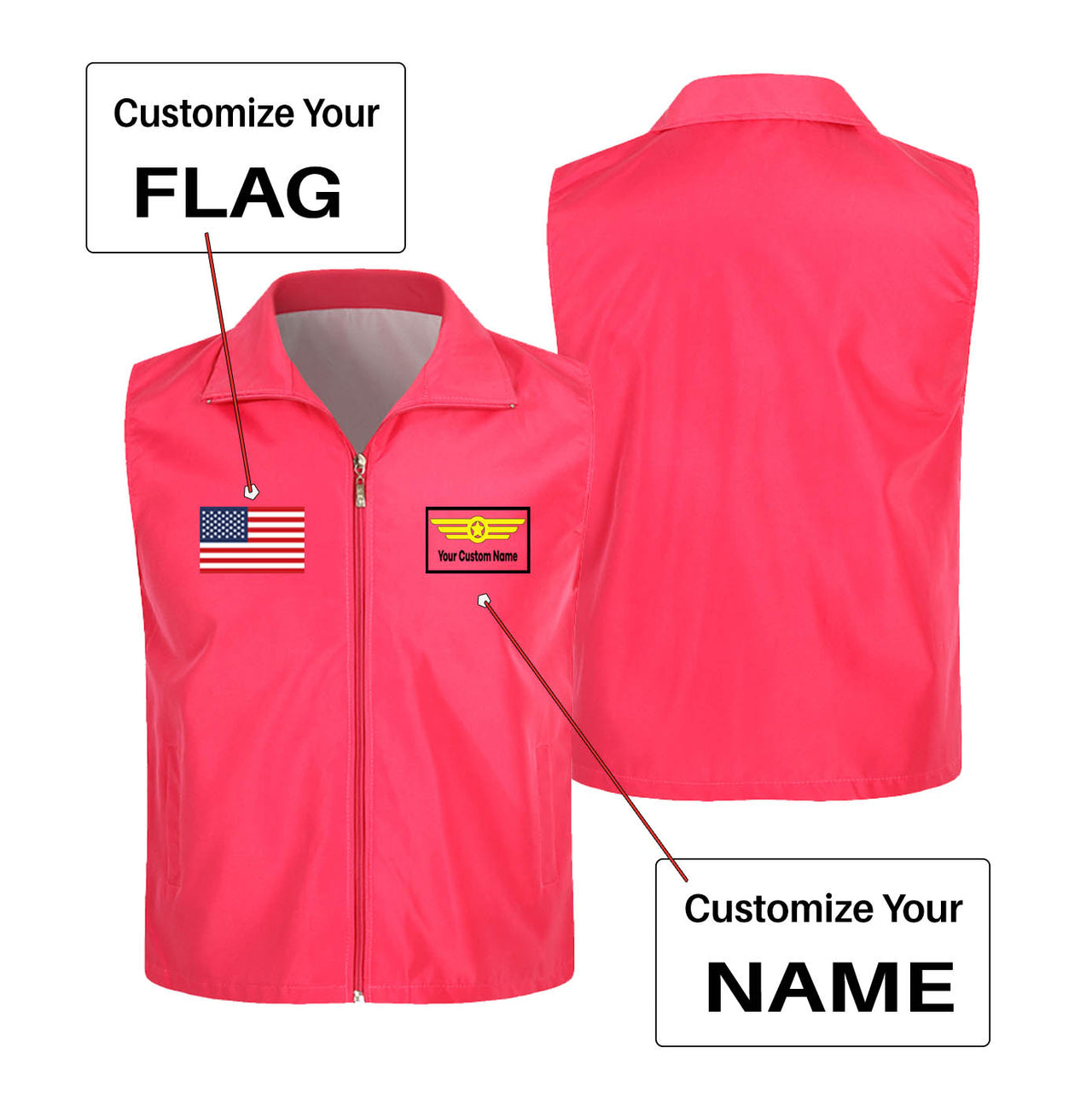Custom Flag & Name with "Badge 1" Designed Thin Style Vests