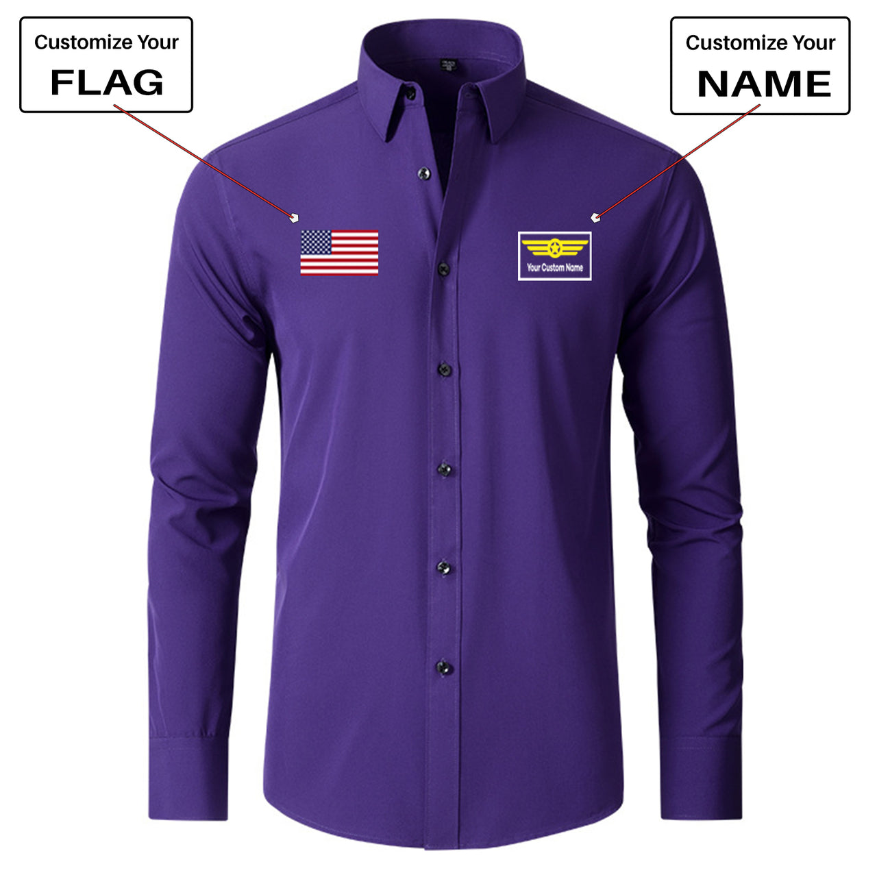 Custom Flag & Name "Badge 1" Long Sleeve Shirts