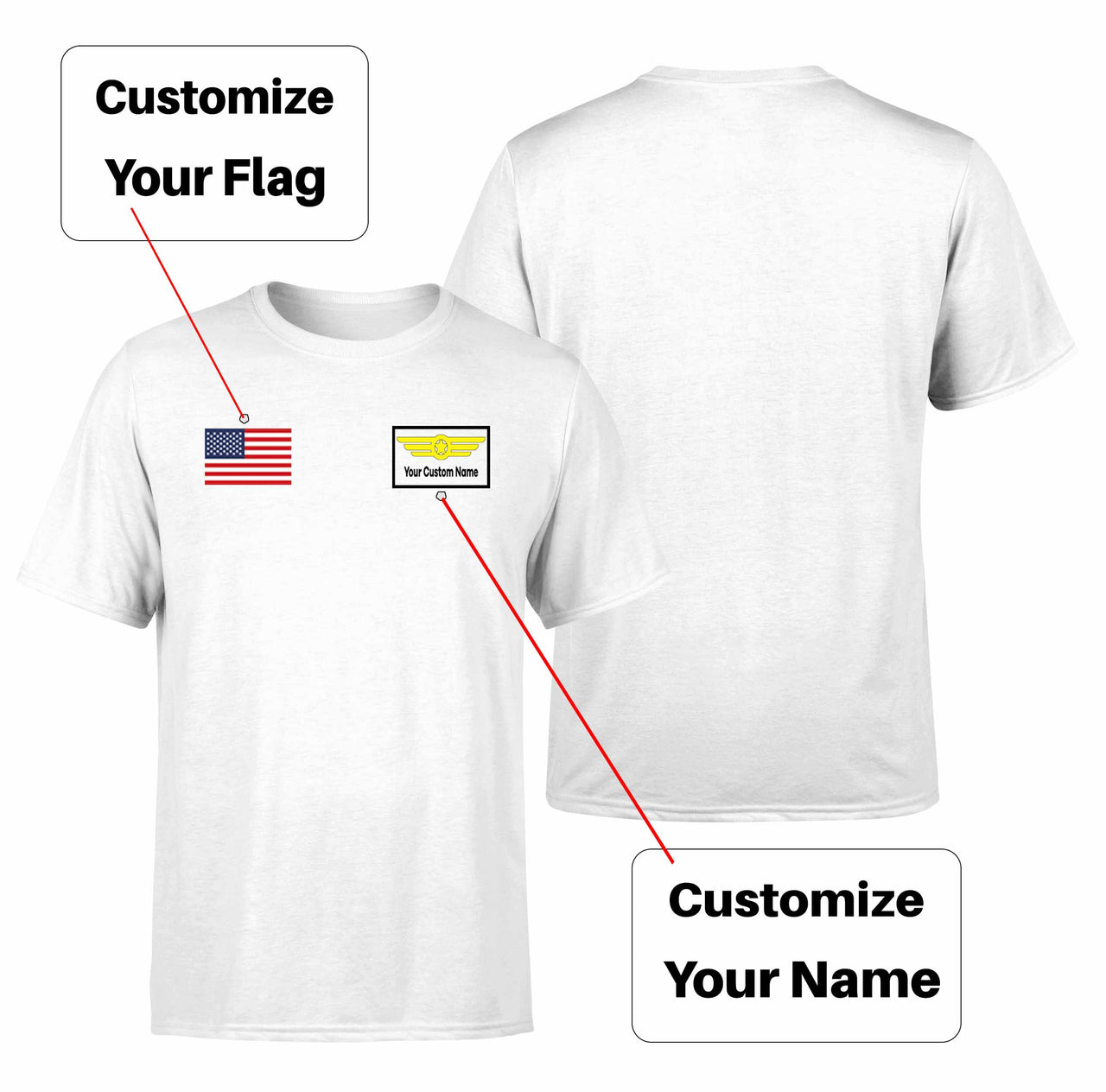 Custom Flag & Name with "Badge 1" Designed T-Shirts
