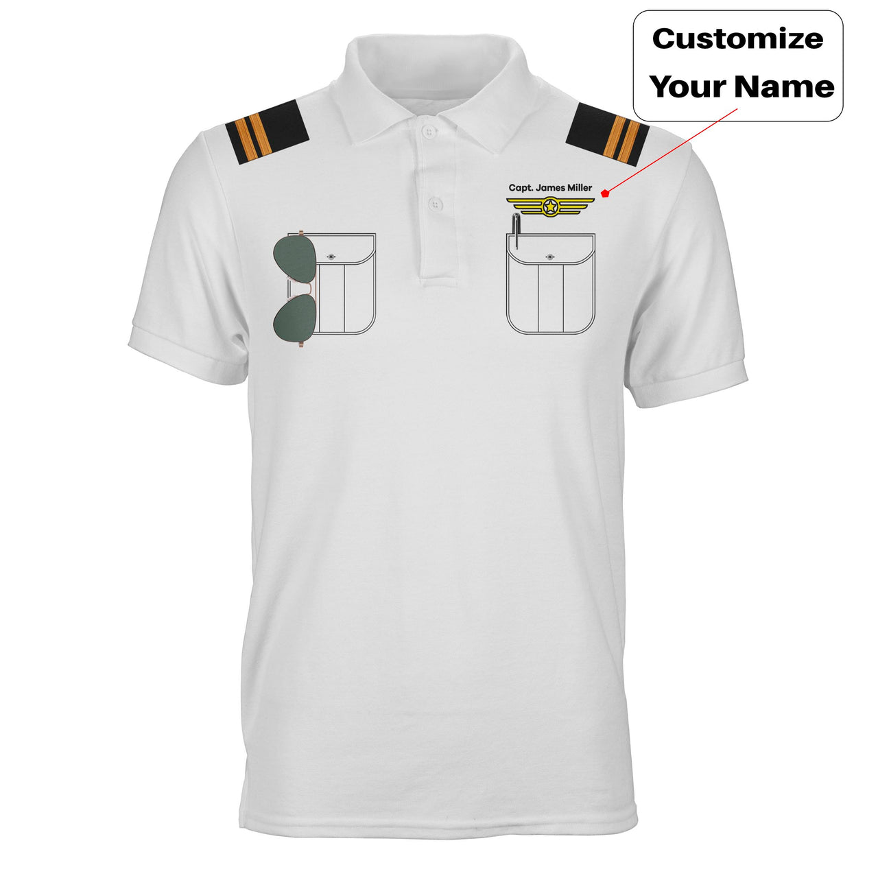 Customizable Pilot Uniform (Badge 2) Designed 3D Polo T-Shirts