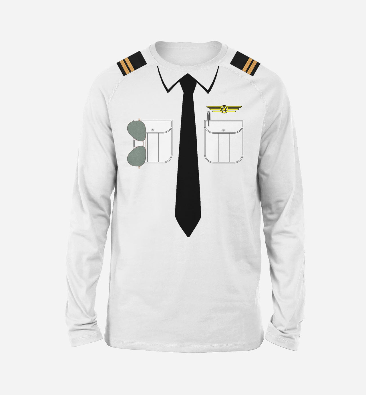 Customizable Pilot Uniform (Badge 2) Designed "Long Sleeve" T-Shirts