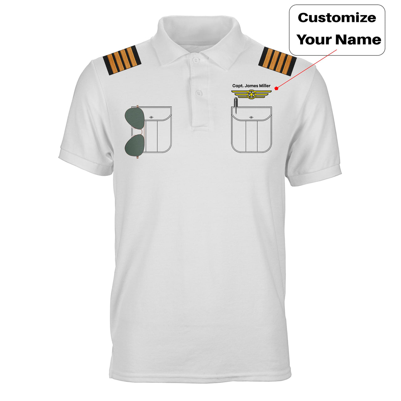 Customizable Pilot Uniform (Badge 2) Designed 3D Polo T-Shirts