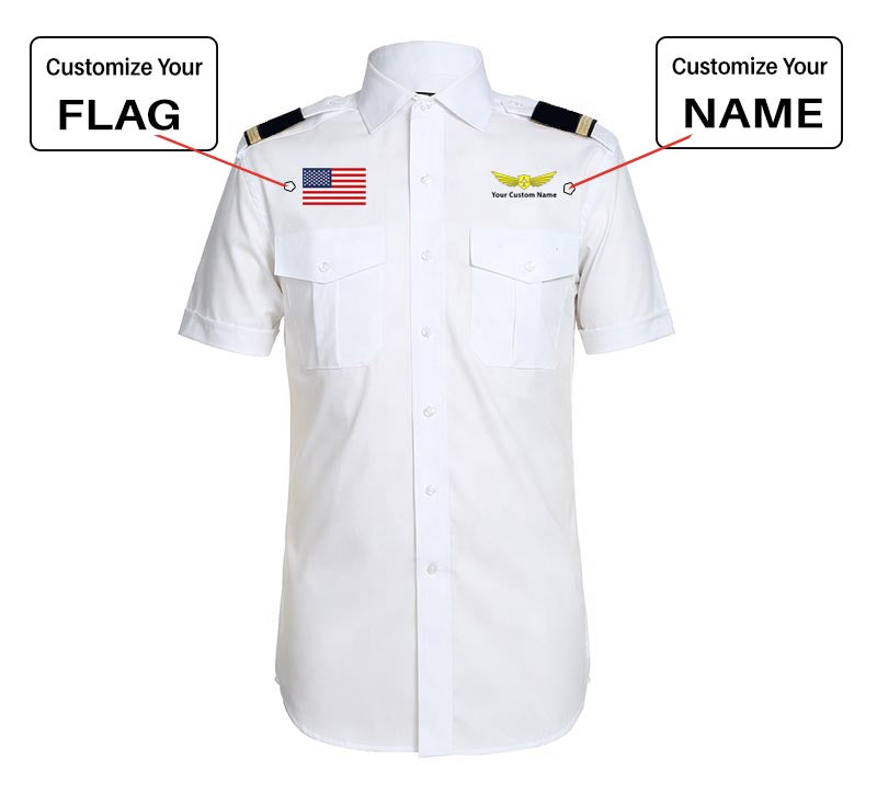 Custom Flag & Name with "Badge 2" Designed Pilot Shirts
