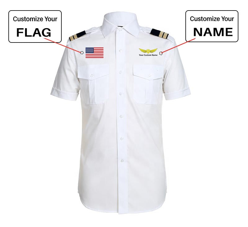 Custom Flag & Name with "Badge 2" Designed Pilot Shirts