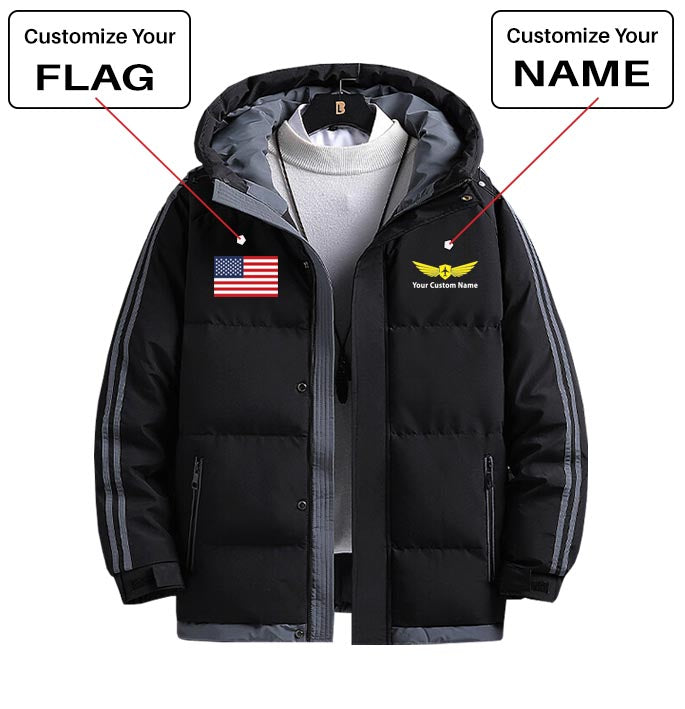 Custom Flag & Name with "Badge 2" Designed Thick Fashion Jackets