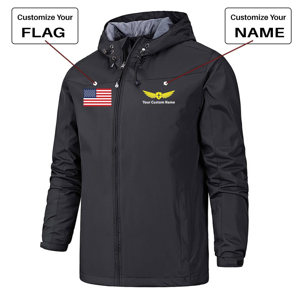 Custom Flag & Name with "Badge 2" Rain Jackets & Windbreakers